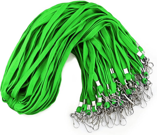 100Pcs Flat lanyards for ID Badge Durable Neck Lanyards with Swivel Hook, Comfortable Neck Straps lanyards with Badge Clip (Green)