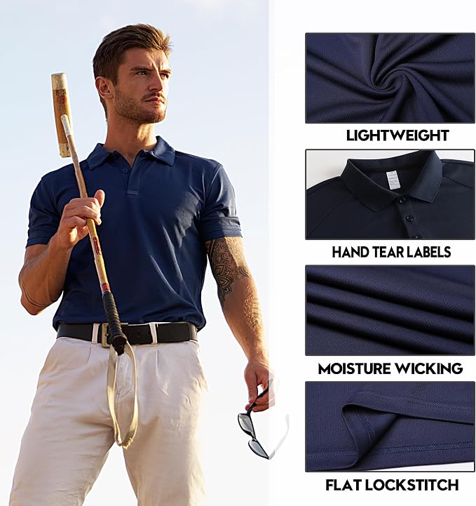 ZENGVEE Mens Polo Shirts Moisture Wicking Short Sleeve Performance Quick Dry - Image 2