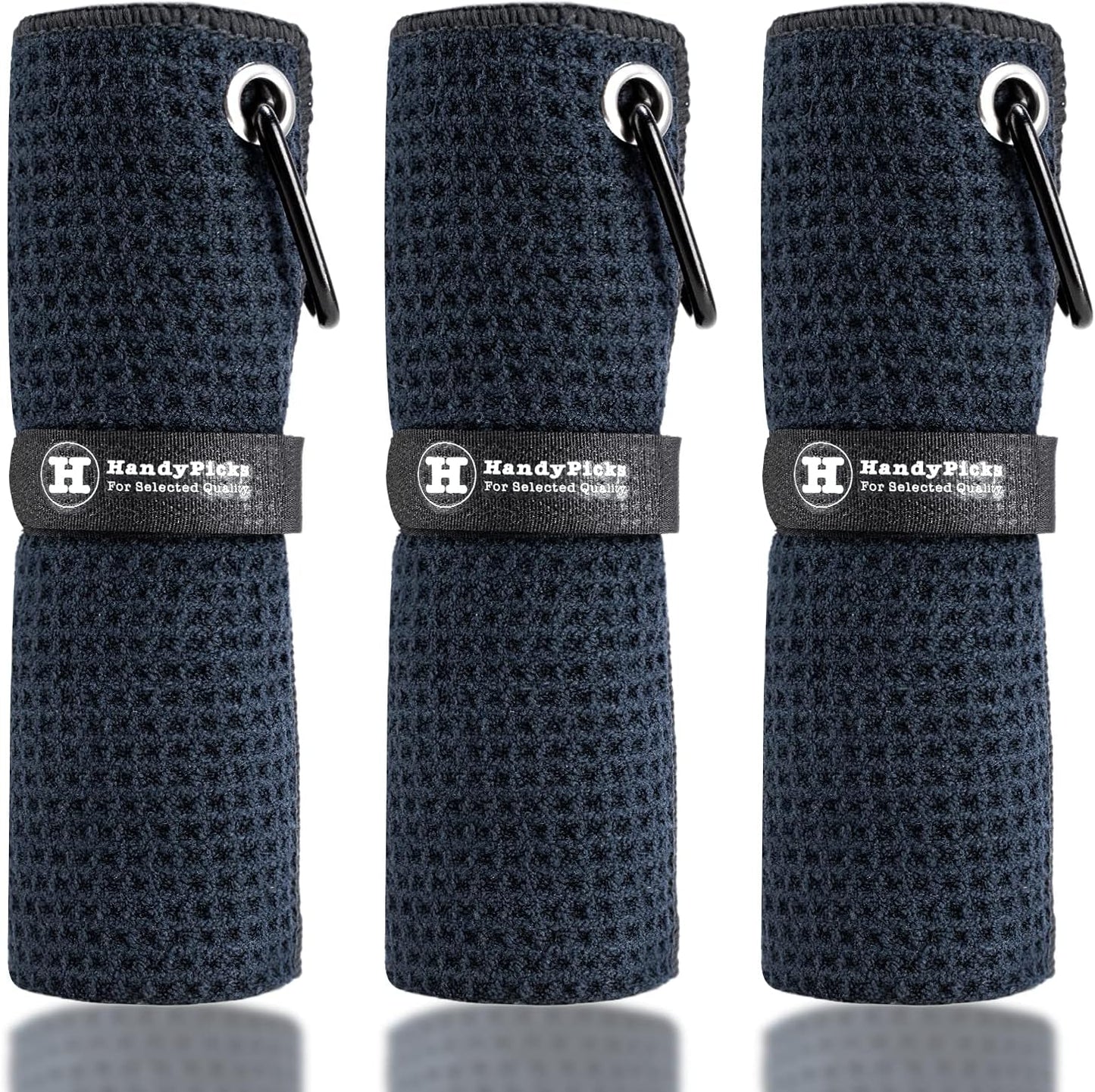 Handy Picks Microfiber Golf Towel (16" X 16") with Carabiner Clip, Waffle Pattern Golf Towel Hook and Loop Fastener - The Convenient Golf Cleaning Towel