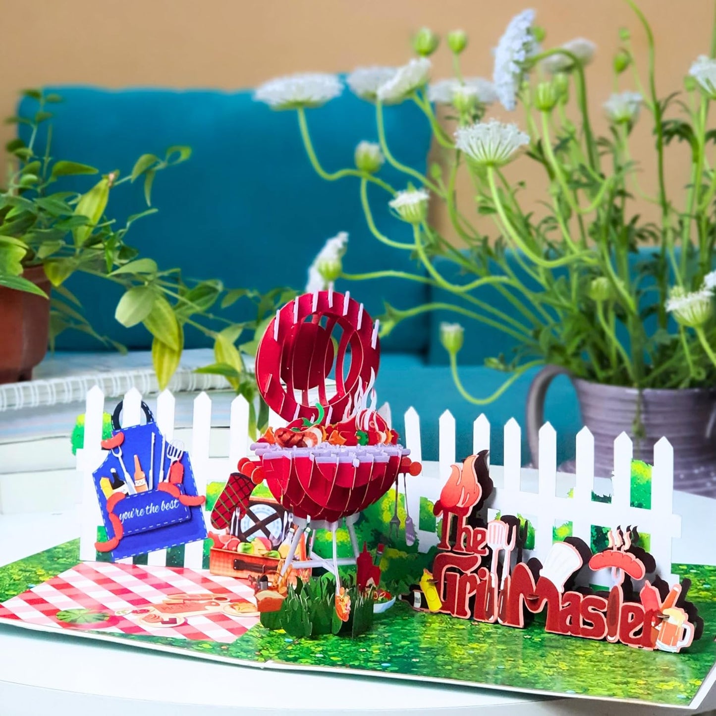 HEARTAGS- Pop Up Birthday Card for Men, Master Grill Birthday Card For Dad, Husband, Brother, Son, Grandpa, BBQ 3D Popup Greeting Cards Size 6x8 inches Includes Message Note and Envelop