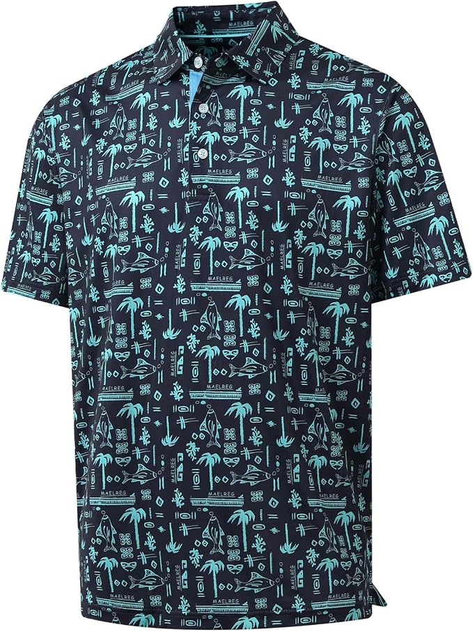 Golf Shirts for Men Dry Fit Short Sleeve Print Performance Moisture Wicking by MAELREG