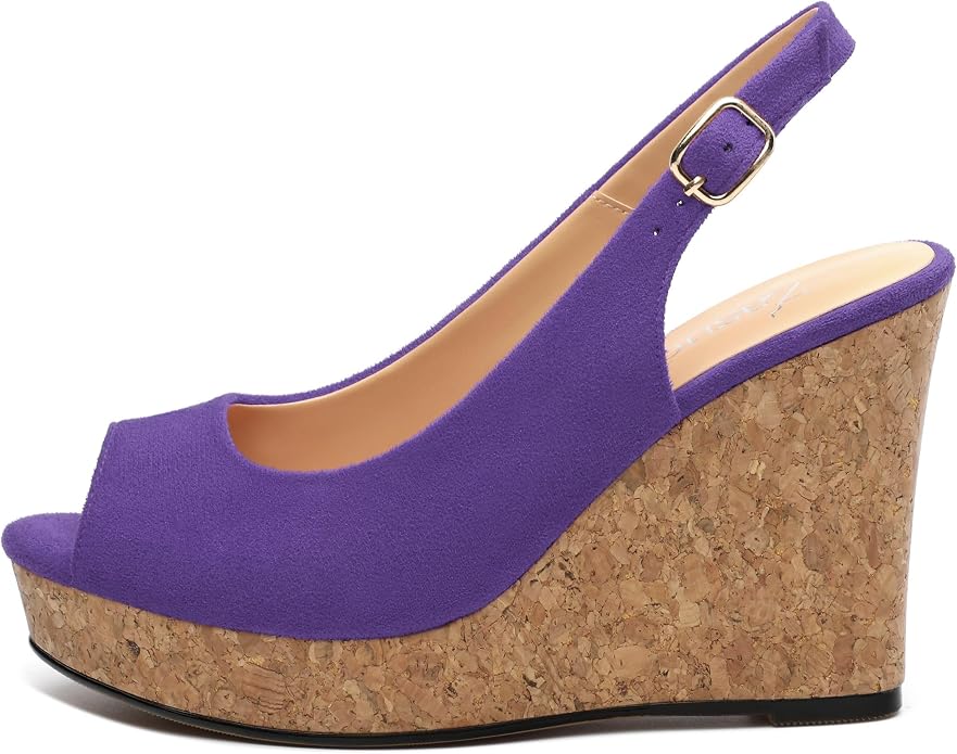 Womens Wedge Platform Sandals Peep Open Toe Slingback Buckle High Heel Dress - Image 2