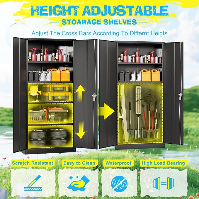 Pataku 71'' Metal Storage Cabinet, Garage Storage Cabinet - Image 6