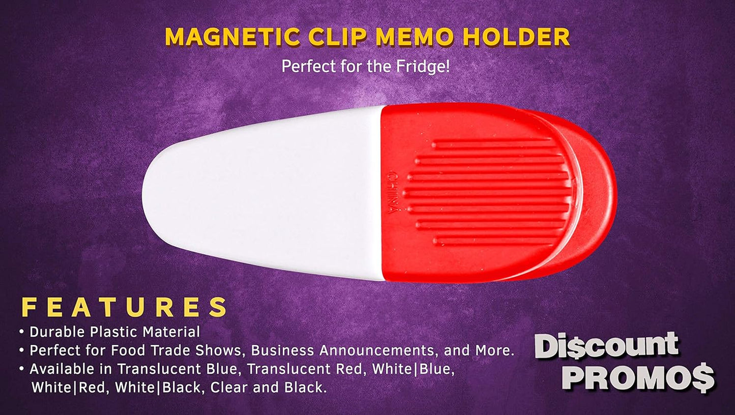 10 Magnetic Memo Holders Set - Large Clip, Plastic - White Red