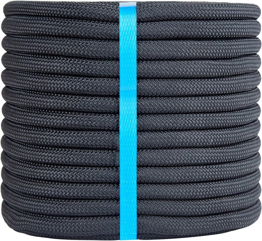 1/2 Inch 200ft Double Braided Polyester Arborist Rope, Heavy Duty Nylon Rope for Anchor, Tree Work, Cargo, Pulling, Sailing(Black)