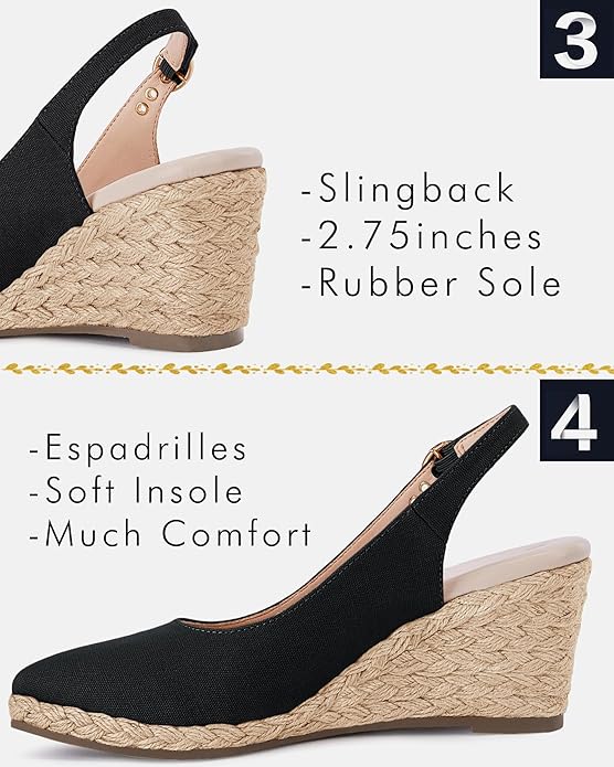 Juliet Holy Womens Wedge Sandals Espadrilles Closed Toe Slingback Buckle Strap - Image 5