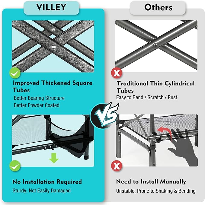 VILLEY Tall Directors Chair, Folding Camping Chairs, Makeup Artist Chair - Image 4