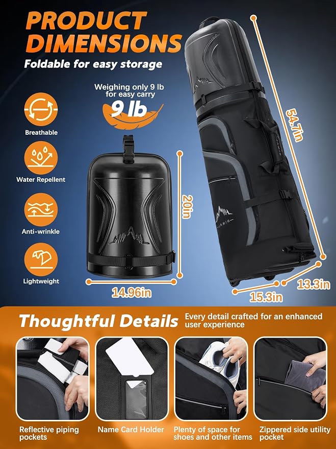 Golf Travel Bag with PC Hard Case Top, 1680D Heavy Duty Oxford Fabric Golf - Image 4