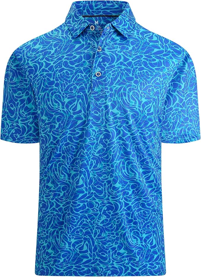 Esabel.C Golf Shirts for Men Dry Fit Performance Short Sleeve Print Moisture by EsabelC
