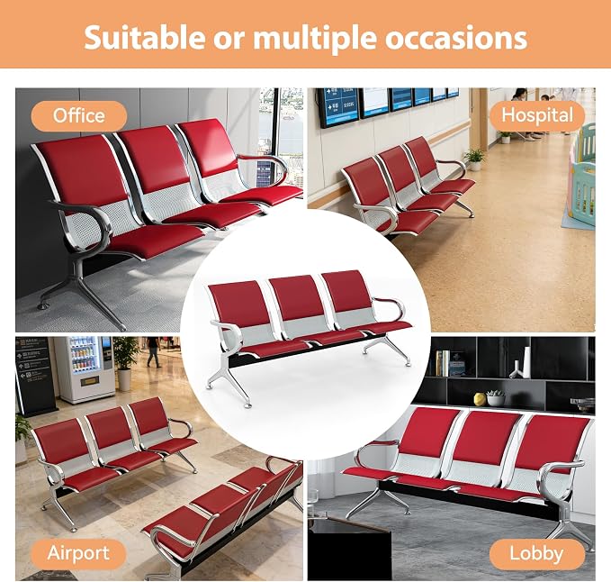 Kinfant Red 9-Seat Waiting Room Chairs - Image 6