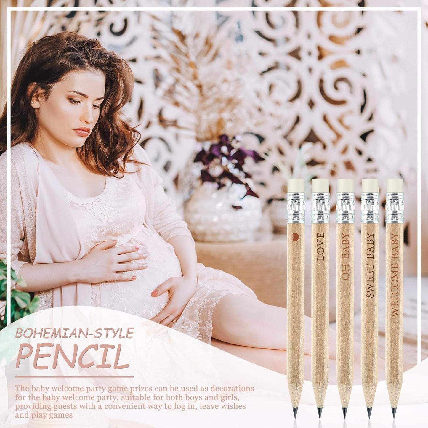 100 Sets Boho Baby Shower Pencils Gifts Bulk for Guest Golf Half Pencil Baby Shower Game Sharpened Mini Pencils with Eraser Bohemian Pampas Grass Girl Boy Neutral Gender Reveal Party Favors