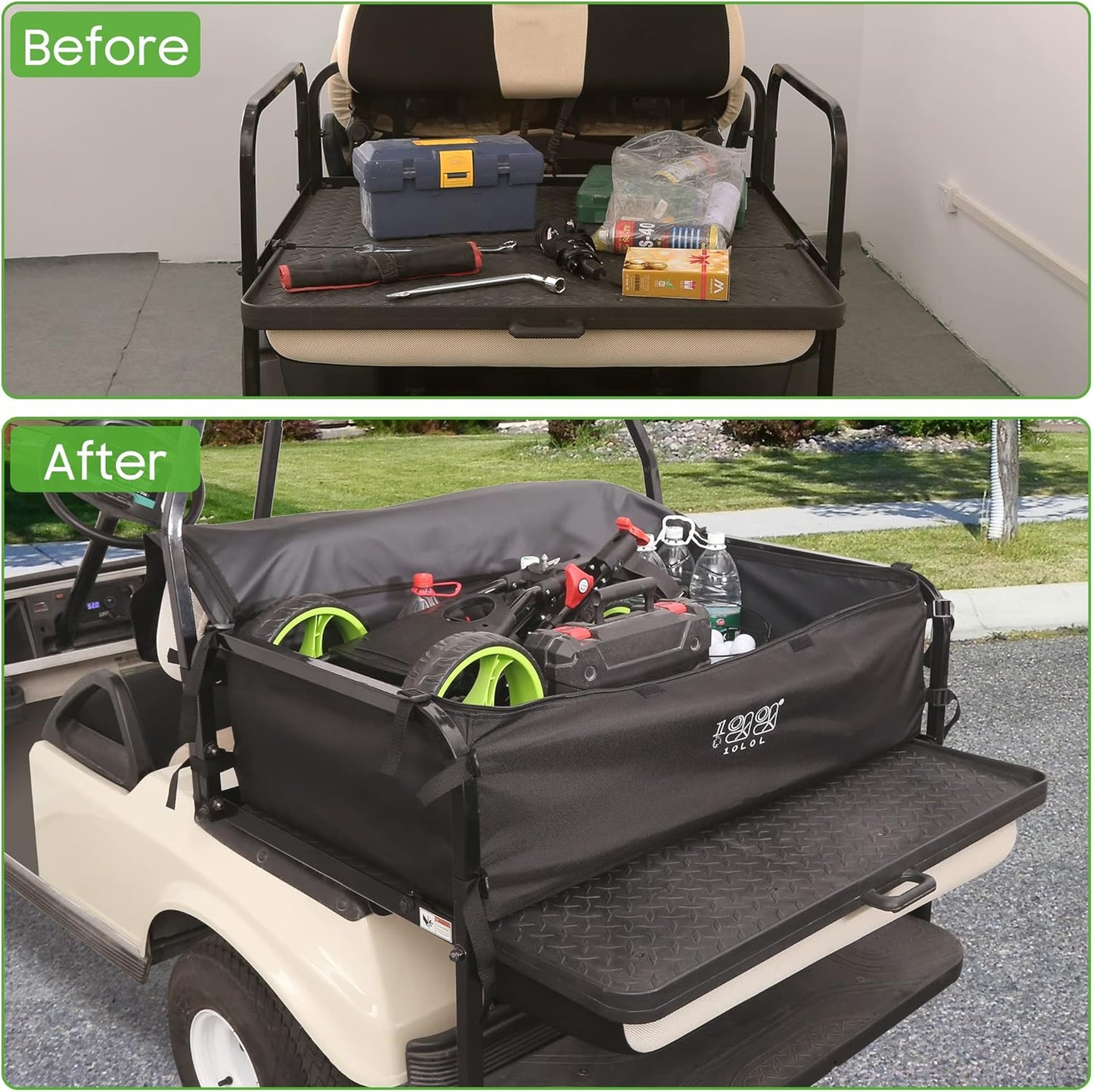 10L0L 4-Passenger Golf Cart Storage Bag,Cargo Bag with Zipper,Strong Buckle,Expand Space for Yamaha,Club Car, EZGO Back Seat Storage