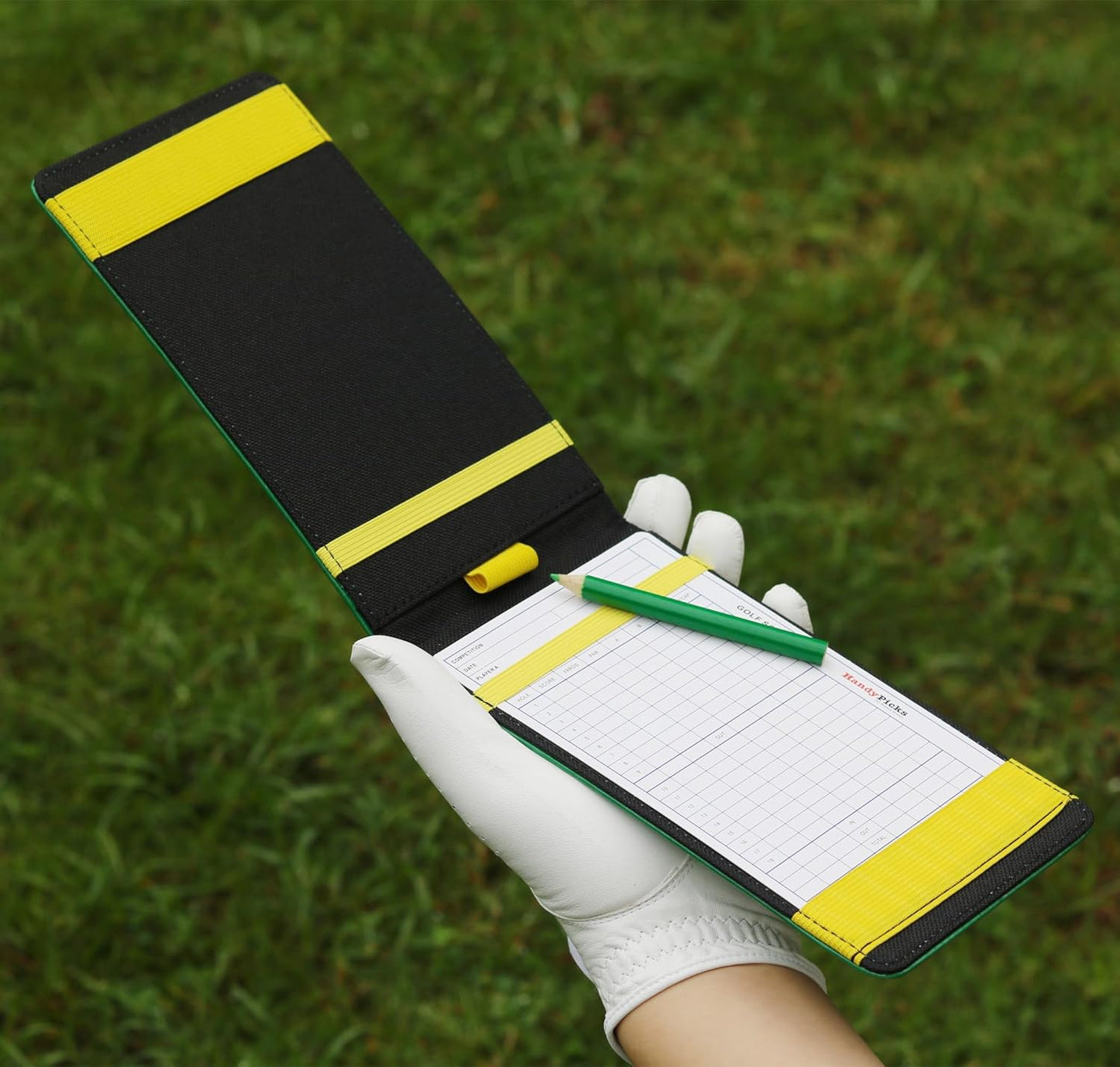 Handy Picks Leather Golf Scorecard Holder | Yardage Book Cover | Scorecard n Pencil Included