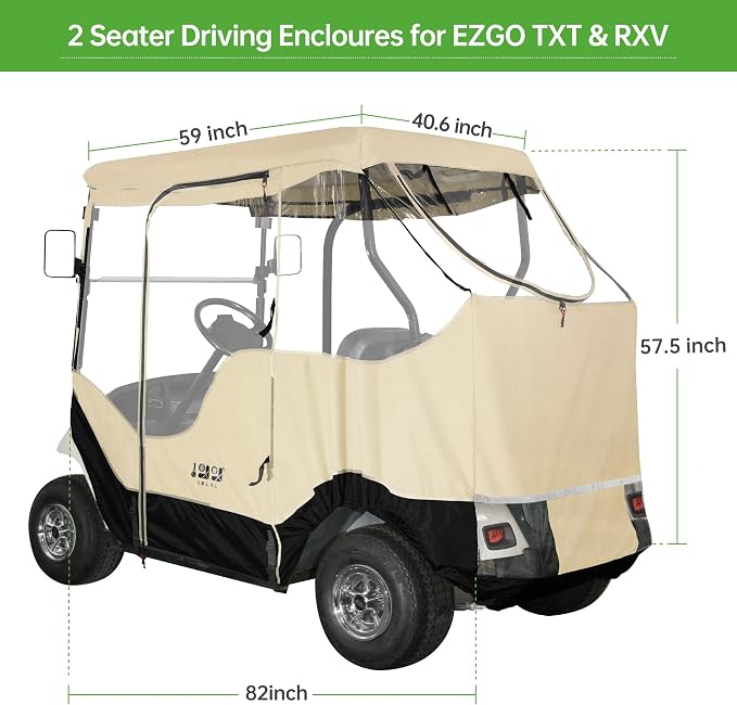 10L0L Golf Cart Enclosure Fit for 2 Passengers EZGO TXT RXV, 600D Waterproof - Image 7