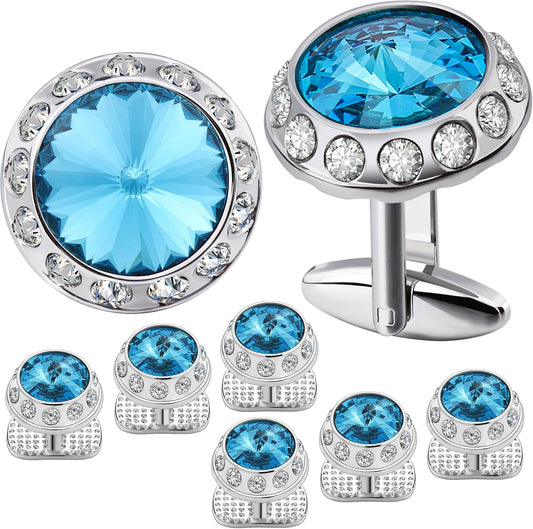 HAWSON Birthstone Tuxedo Studs and Cufflinks Set for Men's Suit Tuxedo Formal Dress Shirt Wedding Business Party Accessories