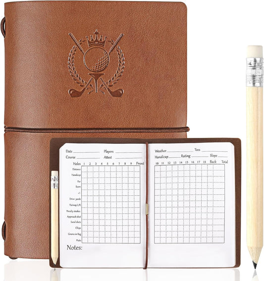 Archerest Golf Scorecard Book with Pencil, Waterproof Leather Golf Scorecard Notebook Log Journal Holder with Pages for Men Golfers, Sports and Outdoor Club Accessories