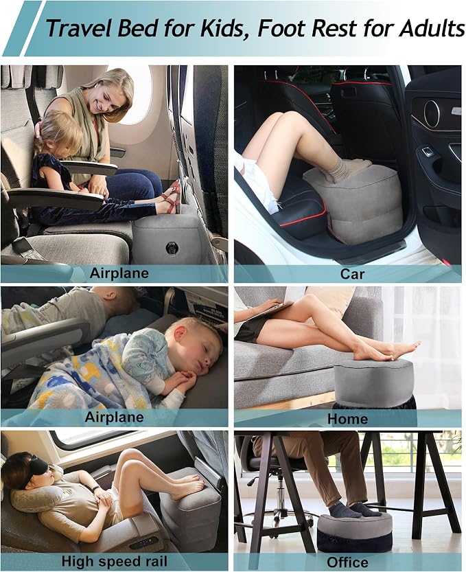 JefDiee Inflatable Travel Foot Rest Pillow, Kids Airplane Bed, Adjustable - Image 7