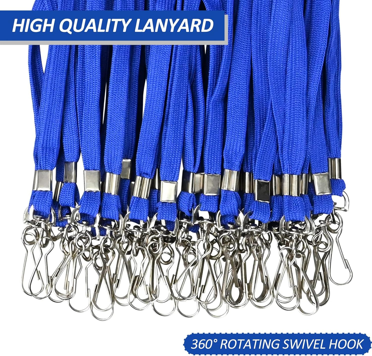 100Pcs Flat lanyards for ID Badge Durable Neck Lanyards with Swivel Hook, Comfortable Neck Straps lanyards with Badge Clip, Blue
