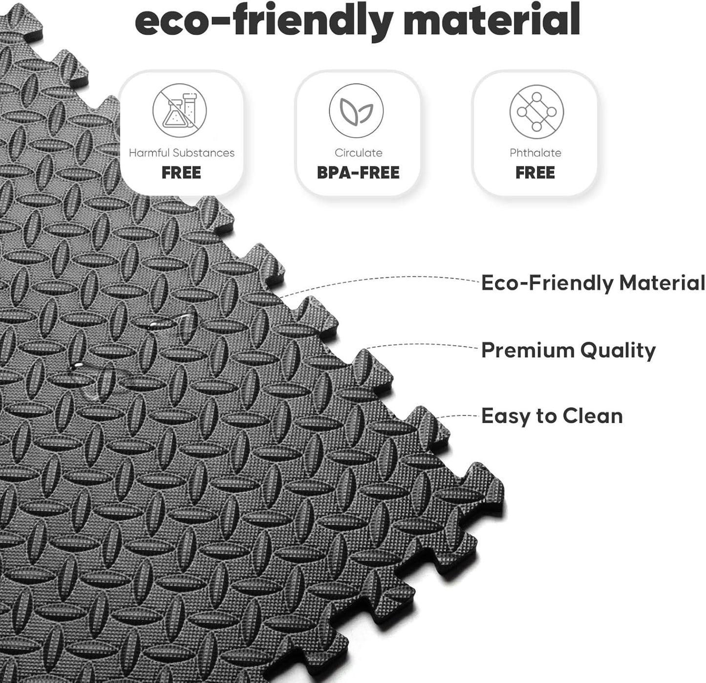 Home Gym Mat, Puzzle Exercise Mat, EVA Interlocking Foam Floor Tiles for Home Workout Equipment and Kids' Play Areas - Black, 24 in x 24 in x ½ in - 32 Tiles (Black, 32 Pack, 128 SQ FT)