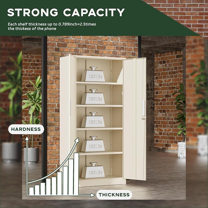 Greenvelly Metal Storage Cabinets, 72” Steel Garage Storage Cabinet - Image 6