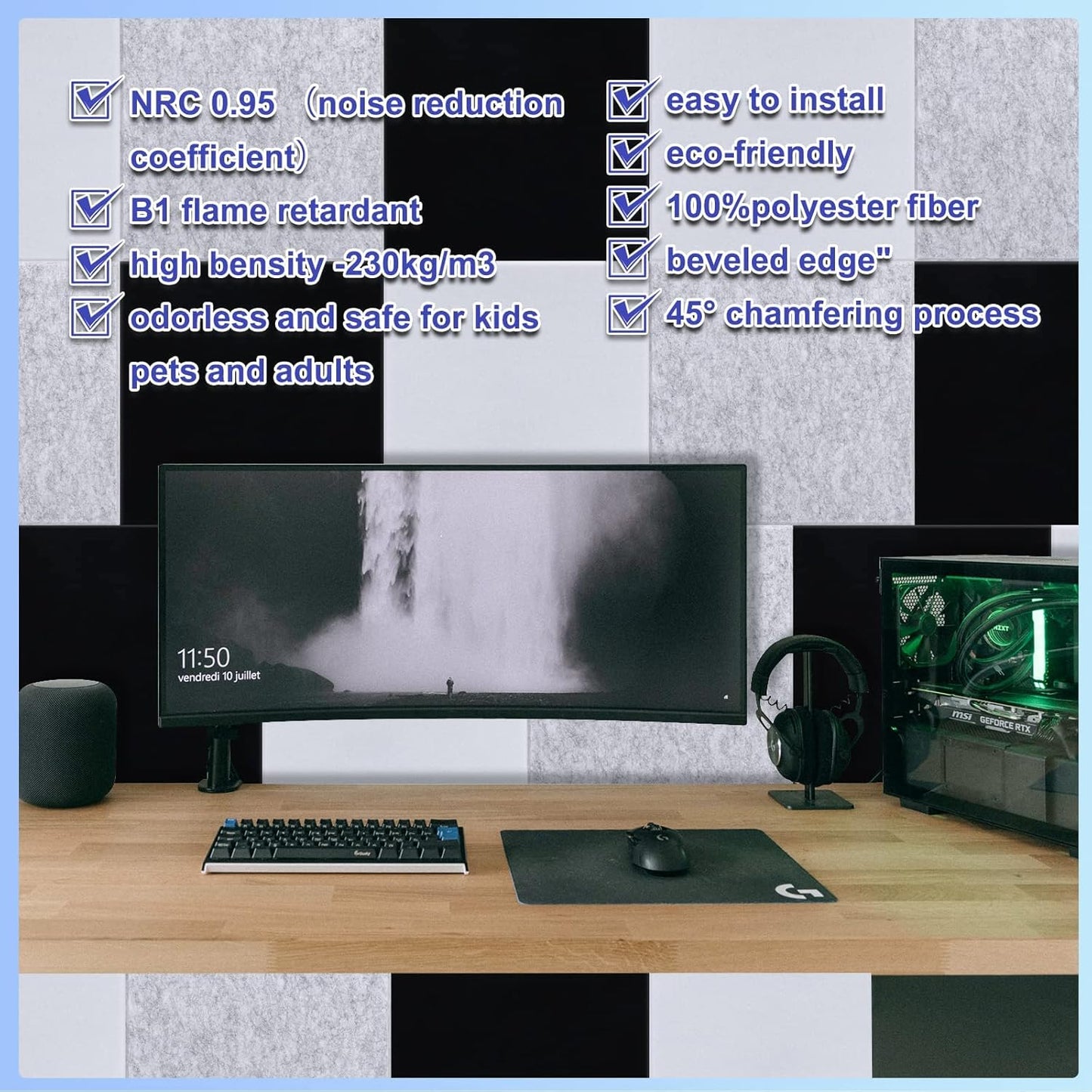 18 Pack Acoustic Panels-12"X12"X 0.4"Soundproof Wall Panels, White Sound Absorbing Panel,High-Density Sound Dampening Panels Acoustic Treatment For Home Studio