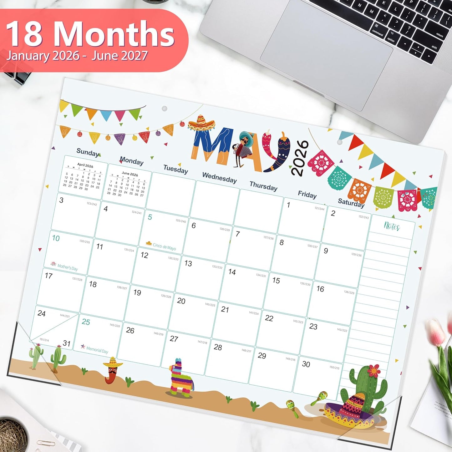 GuassLee Desk Calendar 2026-2027 Large 22" x 17" Desktop/Wall Monthly Calendar 18-Month School Year Planner Covers January 2026 to June 2027 with Julian Date&Notes for Easy Organizing