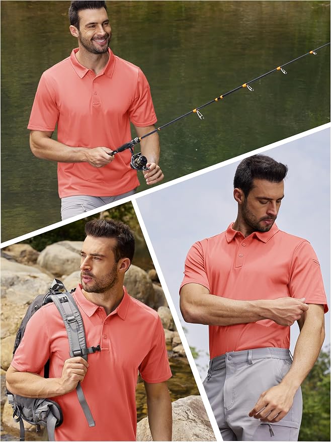 TACVASEN Mens Polo Shirt Short Sleeve Tactical Performance Collared Work Golf - Image 6