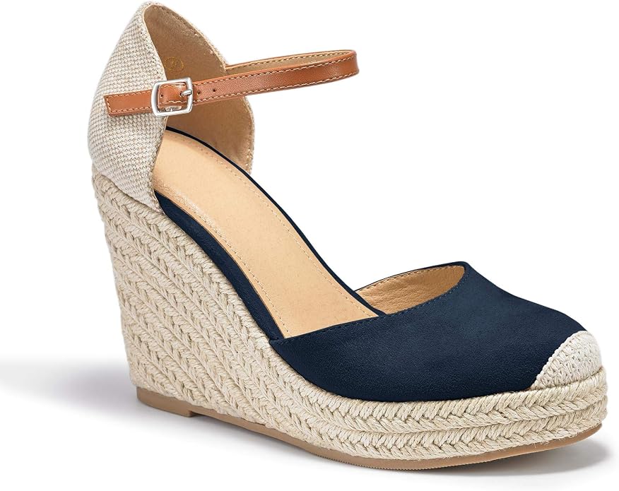 FISACE Womens Summer Espadrille Heel Platform Wedge Sandals Ankle Buckle Strap - Image 3