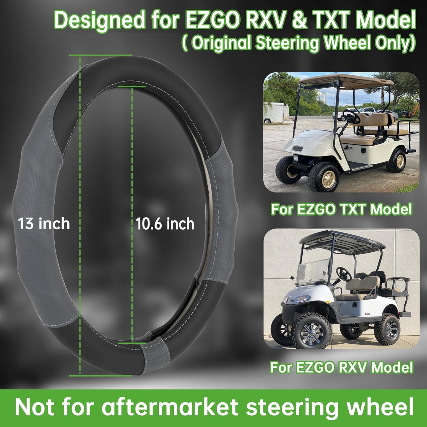 10L0L 13 Inch Golf Cart Steering Wheel Cover for EZGO TXT RXV, Anti Slip PU Leather & Comfortable Grip Feeling-Black Red