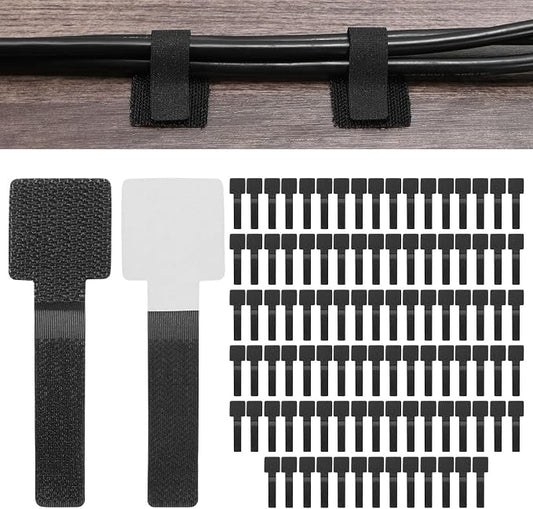 100-Pack Hook and Loop Cable Ties, 3.5 x 1.1 Inch Adjustable Self-Adhesive Cord by MMETERXITY