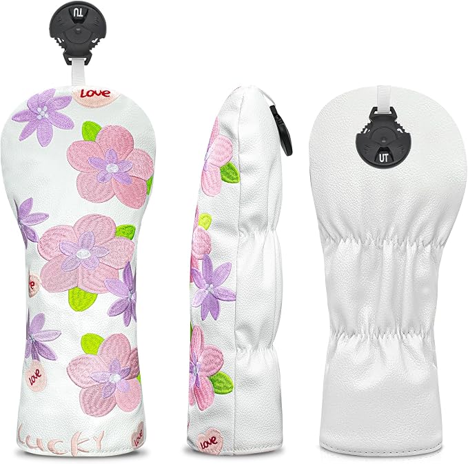 Golf Head Cover Golf Club Peach Blossom Design Golf Covers PU Headcovers Set - Image 2