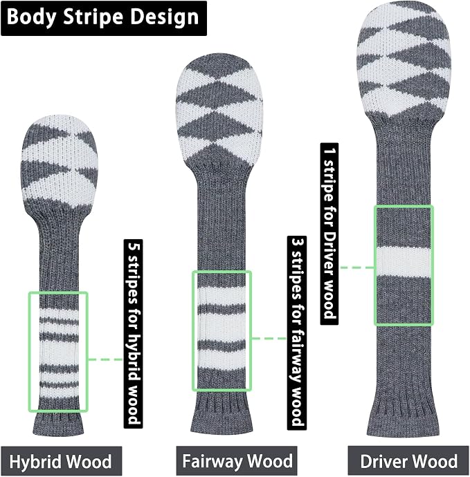 LeFeng 3Pcs Golf Club Covers, Knitted Golf Club Covers - Image 2