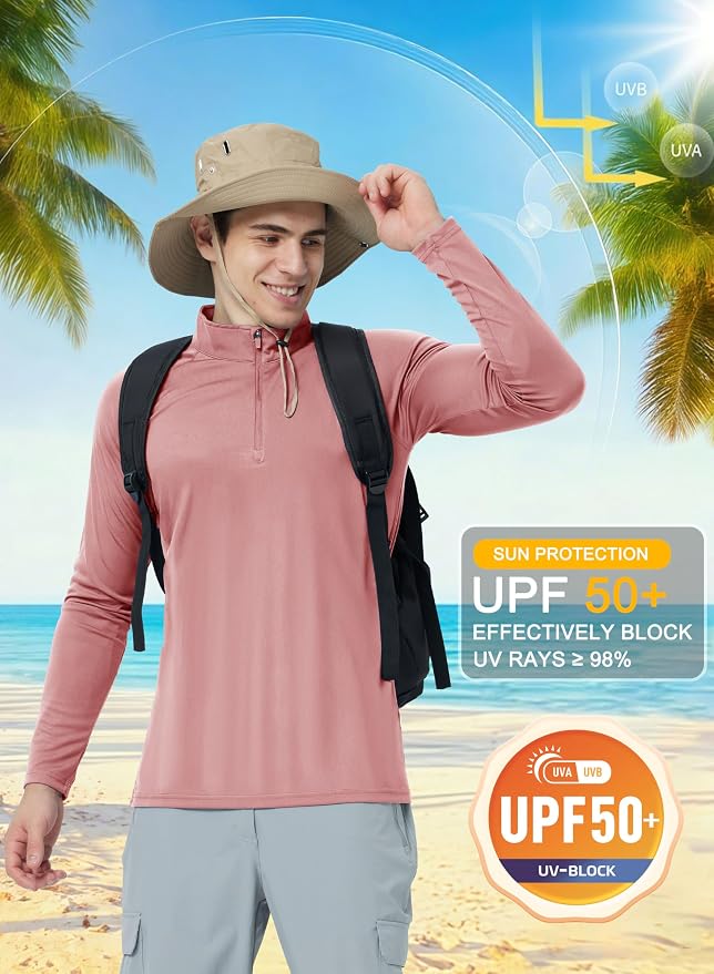 CRYSULLY Men's Long Sleeve 1/4 Zip Shirts Sun Protection Pullover UPF 50+ Rash - Image 3