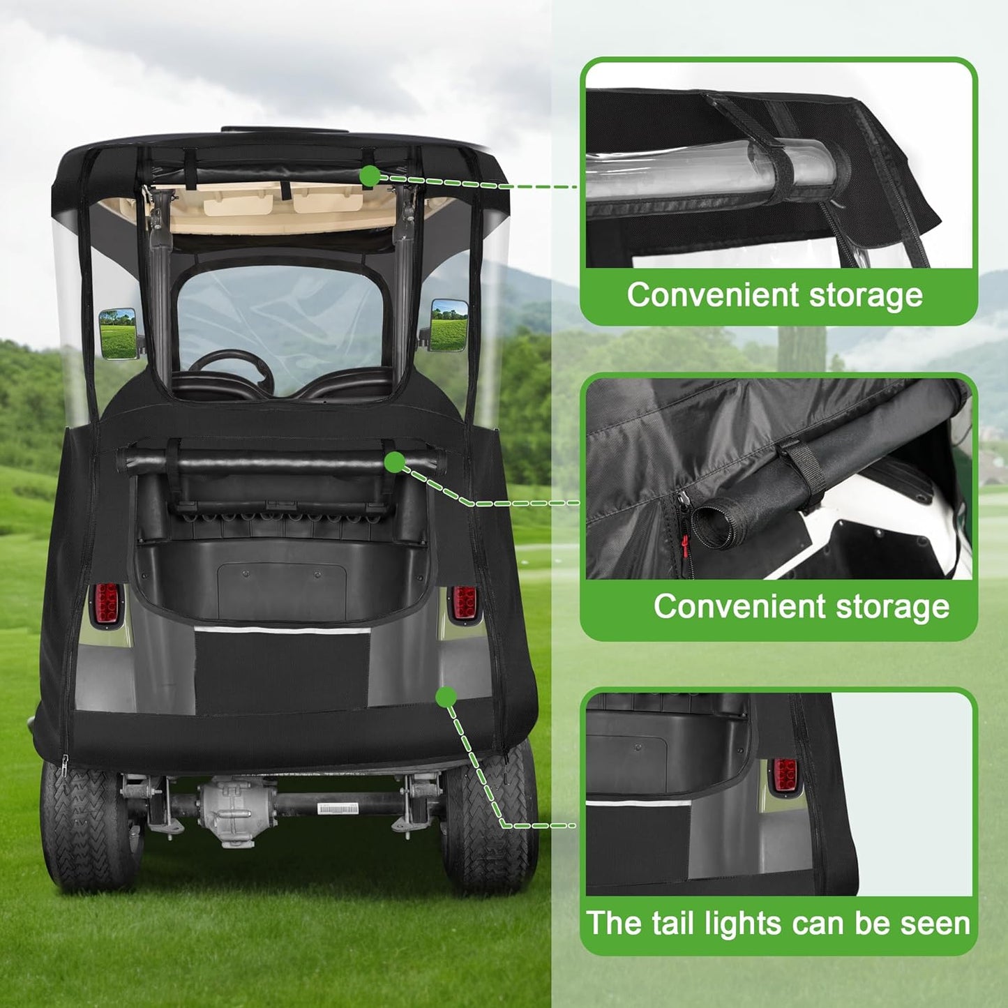 10L0L Deluxe 2 Passenger Enclosure for Club Car Precedent, Onward & Tempo Golf Cart, 4-Sided Clear PVC Window Rain Cover with Zipper Entry