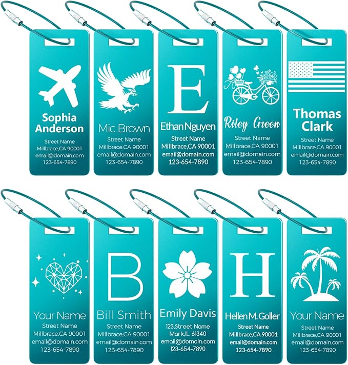 10 Personalized Metal Luggage Tags, Custom Suitcase Aluminum Name Tags by Unknown