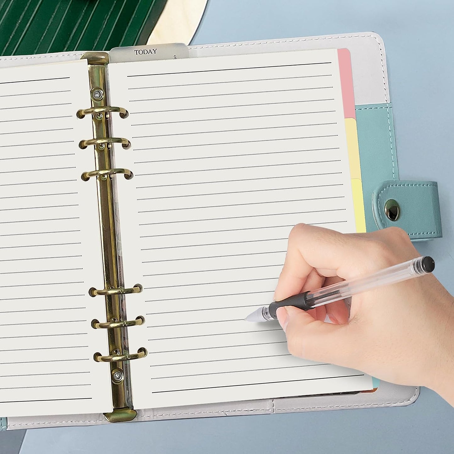 Harphia A5 6 Holes Binder Refill Value Set, 90sheets rulled line loose leaf paper with stickers and dividers, planner inserts with binder pockets for A5 binder 6 holes refillable notebook,005da5line