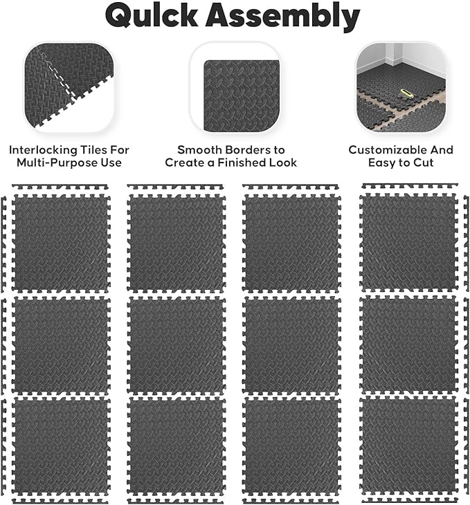 Home Gym Mat, Puzzle Exercise Mat, EVA Interlocking Foam Floor Tiles - Image 5