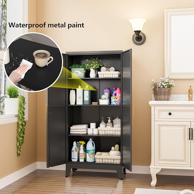 Black Metal Storage Cabinet, Kitchen Pantry Storage Cabinet - Image 3