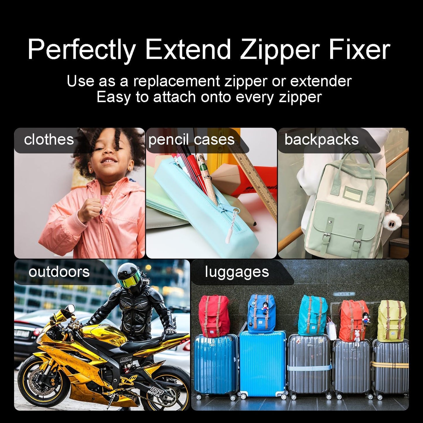 12Pack Zipper Pull Replacement, Golf Bag Zipper Pull Replacement Tab for Backpack, Jackets, Pants, Boots, Coats, Luggage - White(Universal Extender)