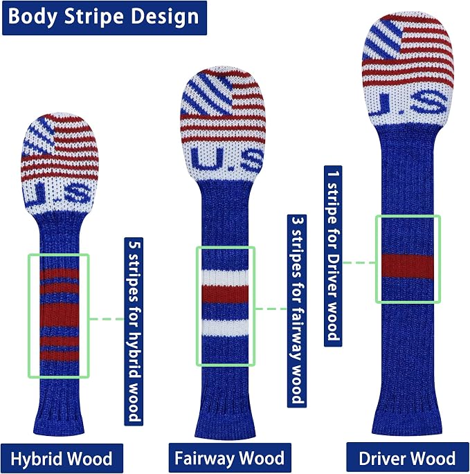 LeFeng 3Pcs Golf Club Covers, Knitted Golf Club Covers - Image 2