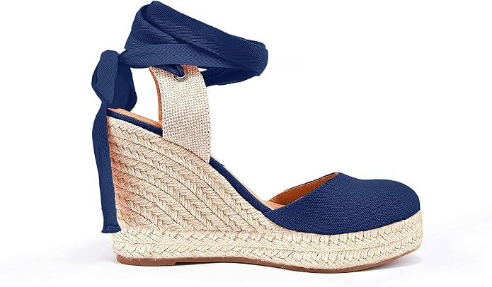 FISACE Womens Summer Espadrille Heel Platform Wedge Sandals Ankle Buckle Strap - Image 4