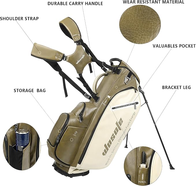 Lightweight 14-Way Golf Stand Bag, PU Leather Golf Bag Waterproof Men Women - Image 4