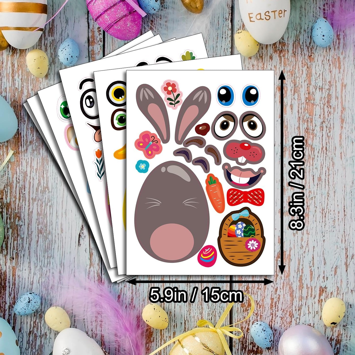 24 Sheets Easter Stickers for Kids Toddlers, Easter Basket Stuffers, Make A Face Stickers Crafts with Eggs Themed, Kids Party Favor Supplies Decorations Activities Gifts for Girls Boys