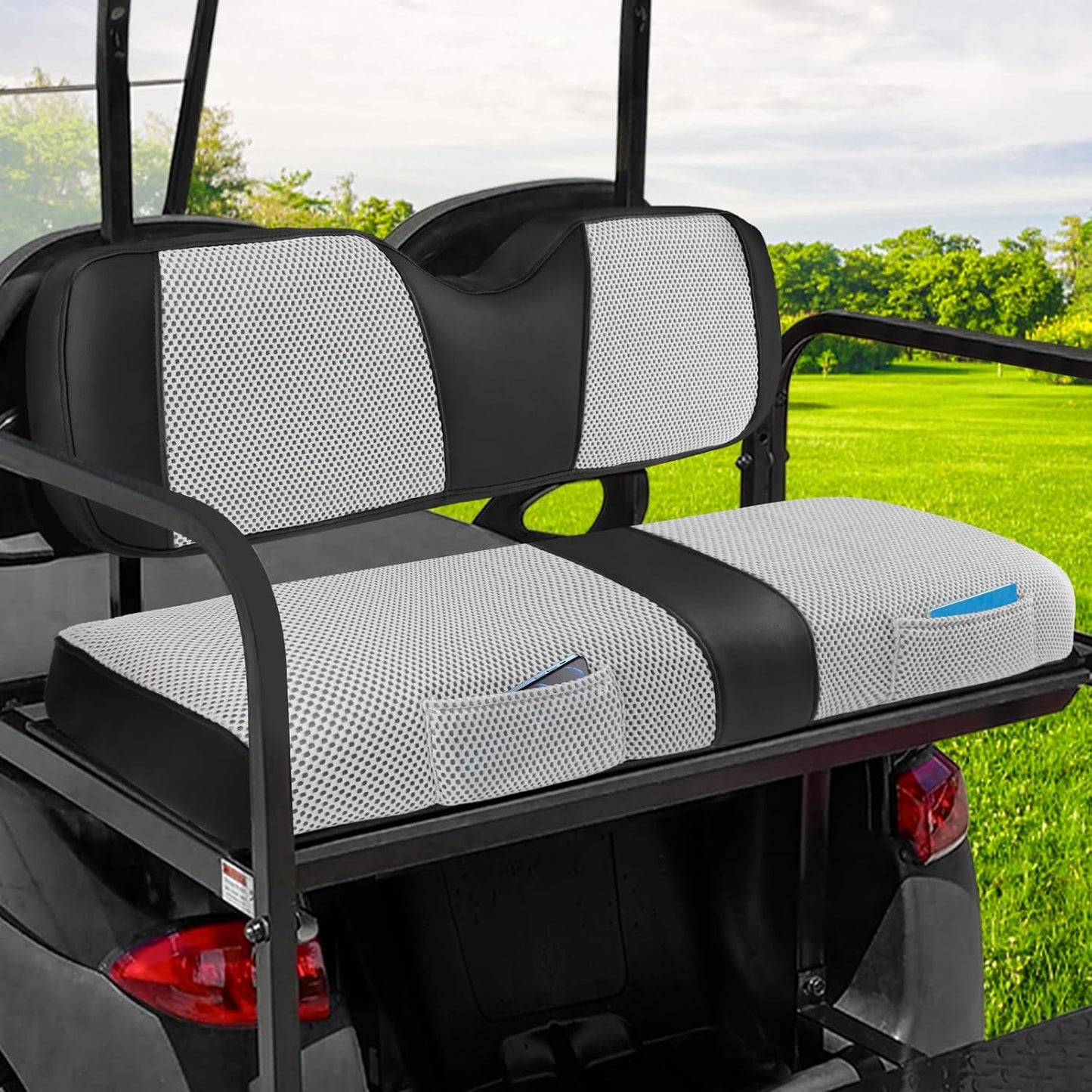 iLSKW Golf Cart Seat Covers - Breathable Fabric Universal Rear Seat Cover for Club Car, Ezgo, Yamaha