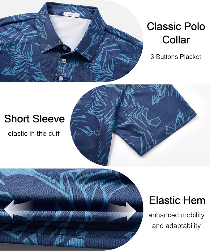 zeetoo Men's Polo Shirts Hawaiian Golf Polos Shirts Short Sleeve Performance - Image 6