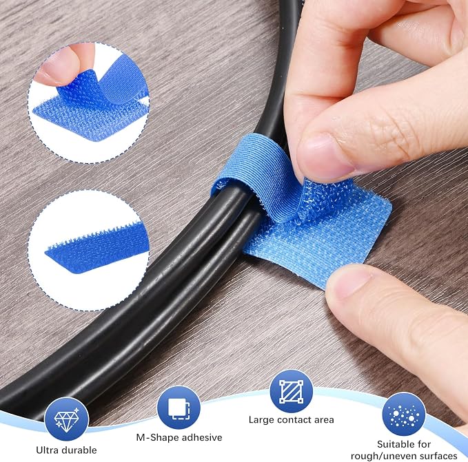 100-Pack Hook and Loop Cable Ties, 3.5 x 1.1 Inch Enhanced Self-Adhesive Cord - Image 2