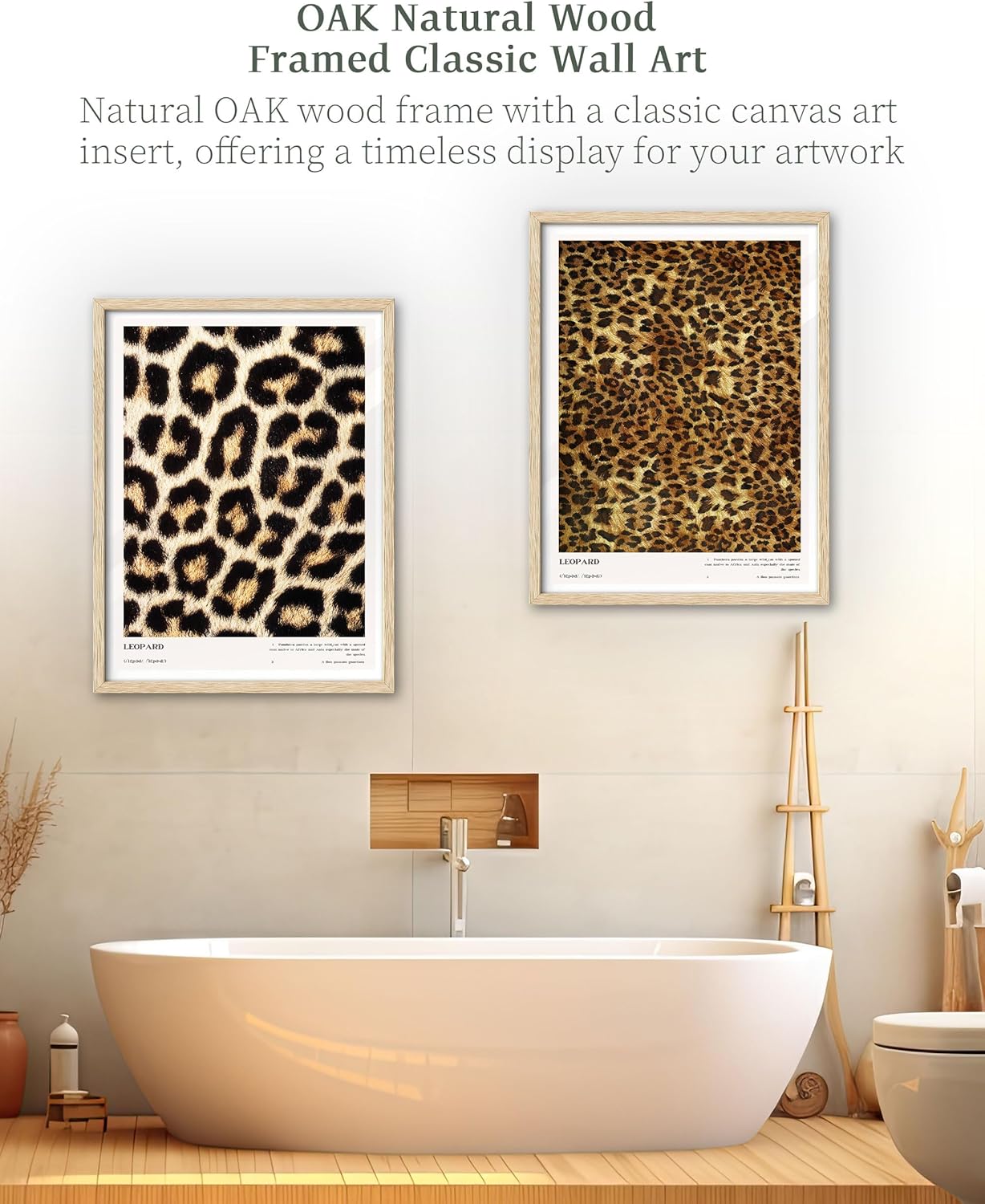 iHery Natural OAK Wood Leopard Pattern Framed Wall Art, 12x16 in Above Bed Bedroom Canvas Wall Decor, Trendy Black Rosettes Abstract Bathroom Wall Art Decor, Set of 1 Abstract Dorm Poster for Bedroom