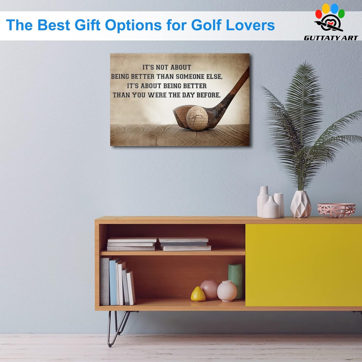 Inspirational Canvas Wall Art, Golf Clubs Wall Art Painting Prints for Living Room Wall Decor, Motivational Quotes Poster Picture for Bedroom Decor, Framed Artwork for Office Home Decor 24x36 Inches