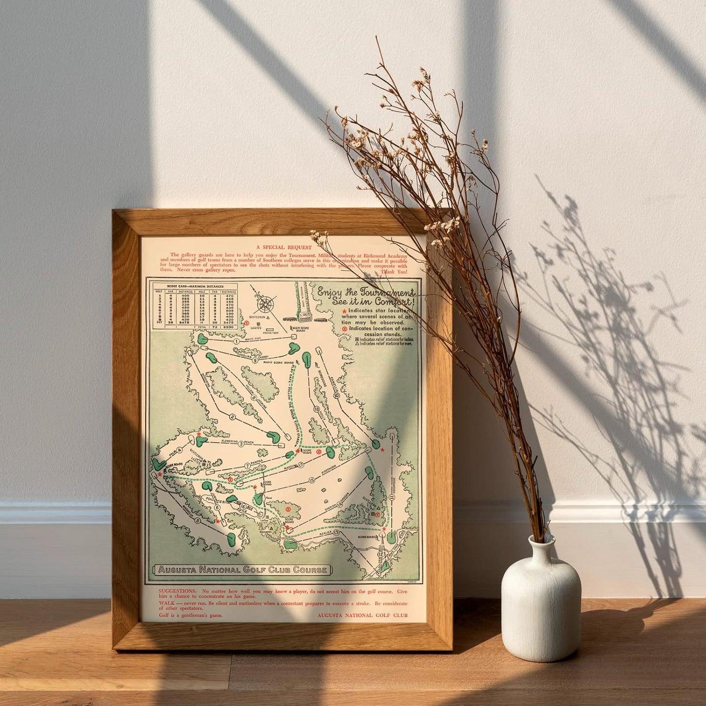 Historic Map - Augusta National Golf Club Course, 1954, Augusta National Golf Club - Vintage Wall Art 24in x 30in