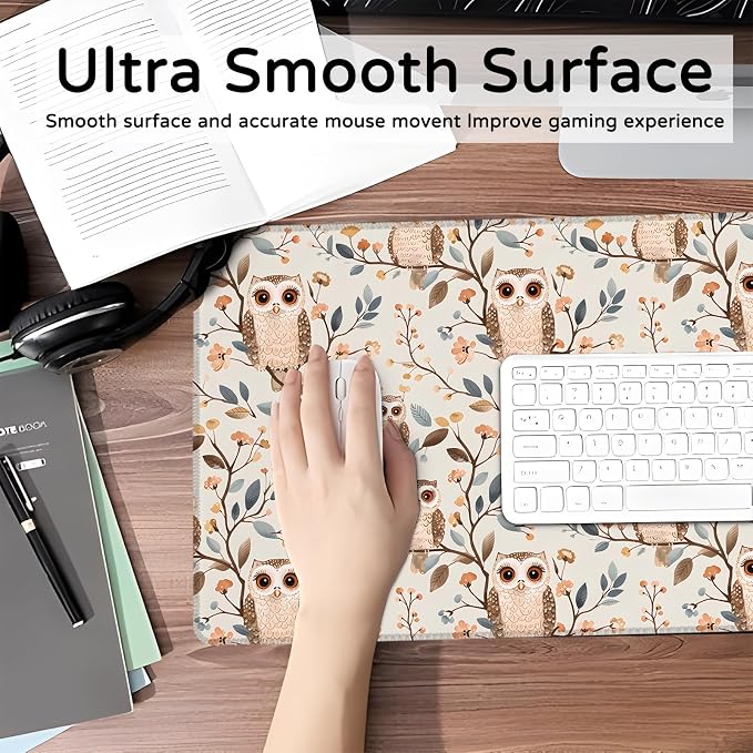 Cute Owl Large Gaming Mouse Pad, Adorable Cartoon Bird Desk Mat, - Image 3